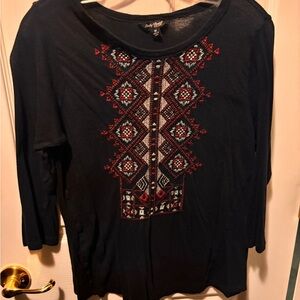 Lucky Brand Black Embroidered Women's Blouse